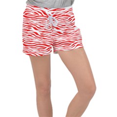 Red And White Zebra Velour Lounge Shorts by Angelandspot