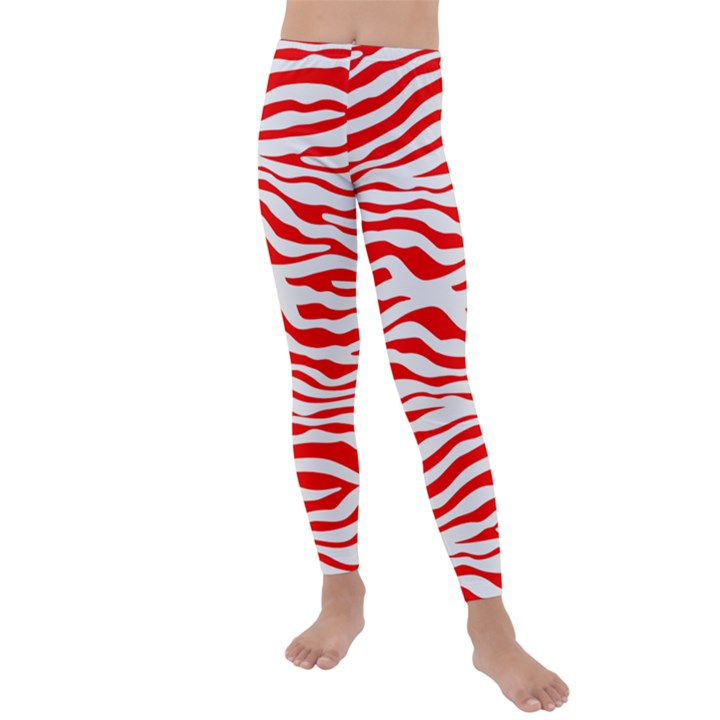 Red and White Zebra Kids  Lightweight Velour Leggings