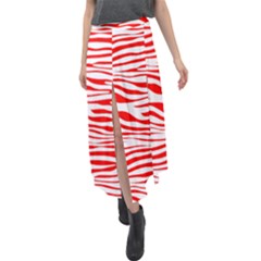 Red And White Zebra Velour Split Maxi Skirt by Angelandspot