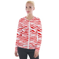 Red And White Zebra Velour Zip Up Jacket by Angelandspot