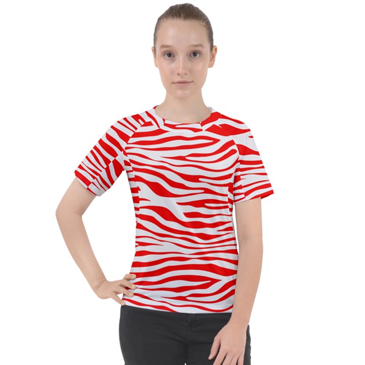 Red and White Zebra Women s Sport Raglan Tee