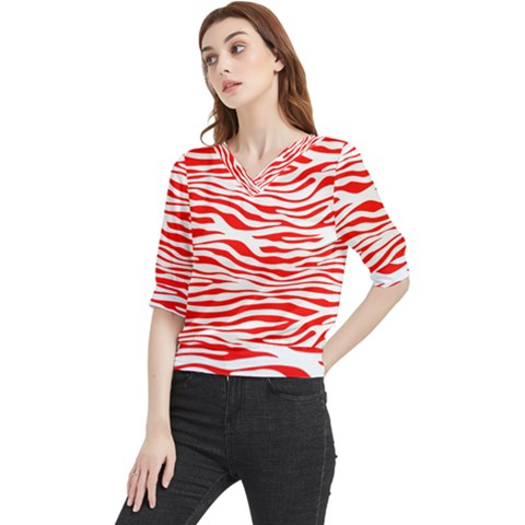 Red And White Zebra Quarter Sleeve Blouse by Angelandspot