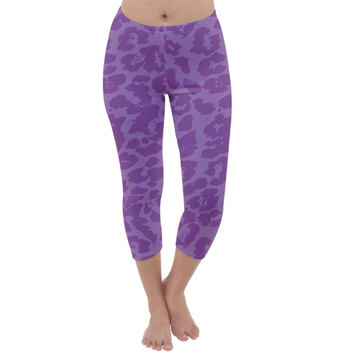 Purple Big Cat Pattern Capri Winter Leggings 