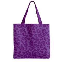 Purple Big Cat Pattern Zipper Grocery Tote Bag by Angelandspot