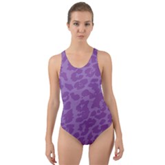 Purple Big Cat Pattern Cut-out Back One Piece Swimsuit by Angelandspot