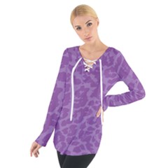 Purple Big Cat Pattern Tie Up Tee by Angelandspot