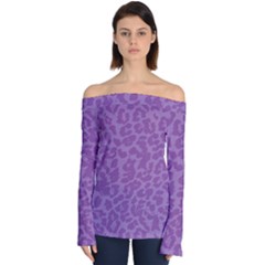 Purple Big Cat Pattern Off Shoulder Long Sleeve Top by Angelandspot