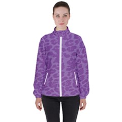 Purple Big Cat Pattern Women s High Neck Windbreaker