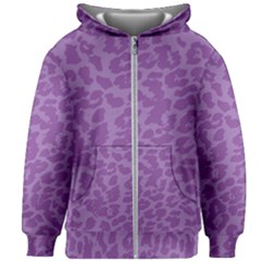 Purple Big Cat Pattern Kids  Zipper Hoodie Without Drawstring by Angelandspot