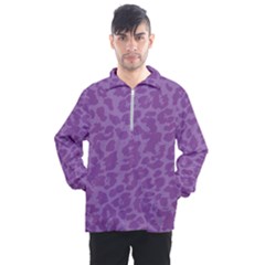 Purple Big Cat Pattern Men s Half Zip Pullover by Angelandspot