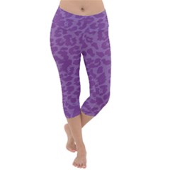 Purple Big Cat Pattern Lightweight Velour Capri Yoga Leggings by Angelandspot