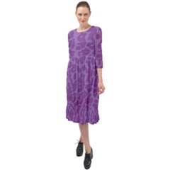 Purple Big Cat Pattern Ruffle End Midi Chiffon Dress by Angelandspot