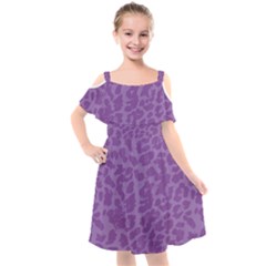 Purple Big Cat Pattern Kids  Cut Out Shoulders Chiffon Dress by Angelandspot