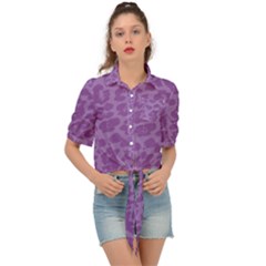 Purple Big Cat Pattern Tie Front Shirt  by Angelandspot