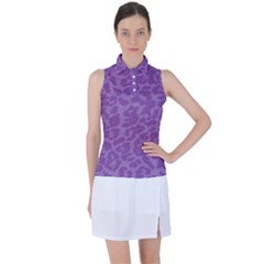 Purple Big Cat Pattern Women s Sleeveless Polo Tee by Angelandspot