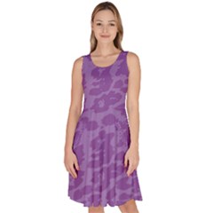 Purple Big Cat Pattern Knee Length Skater Dress With Pockets