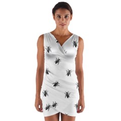 Housefly Drawing Motif Print Pattern Wrap Front Bodycon Dress by dflcprintsclothing