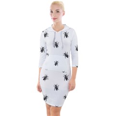 Housefly Drawing Motif Print Pattern Quarter Sleeve Hood Bodycon Dress