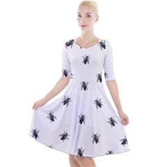 Housefly Drawing Motif Print Pattern Quarter Sleeve A-line Dress by dflcprintsclothing