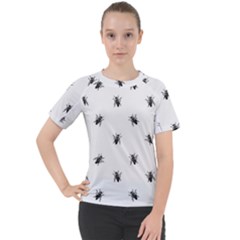 Housefly Drawing Motif Print Pattern Women s Sport Raglan Tee