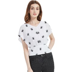 Housefly Drawing Motif Print Pattern Butterfly Chiffon Blouse