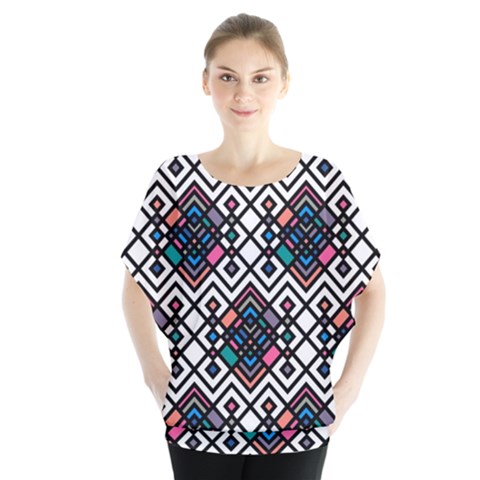 Boho Geometric Batwing Chiffon Blouse by tmsartbazaar