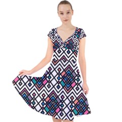 Boho Geometric Cap Sleeve Front Wrap Midi Dress