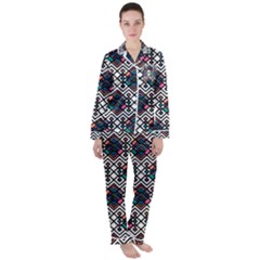 Boho Geometric Satin Long Sleeve Pyjamas Set