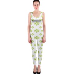 Bright Leaves Motif Print Pattern Design One Piece Catsuit