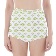 Bright Leaves Motif Print Pattern Design High-waisted Bikini Bottoms by dflcprintsclothing