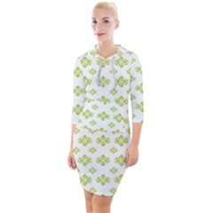 Bright Leaves Motif Print Pattern Design Quarter Sleeve Hood Bodycon Dress by dflcprintsclothing