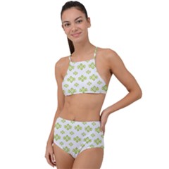 Bright Leaves Motif Print Pattern Design High Waist Tankini Set by dflcprintsclothing