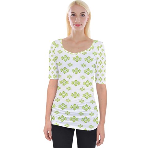 Bright Leaves Motif Print Pattern Design Wide Neckline Tee by dflcprintsclothing