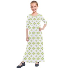 Bright Leaves Motif Print Pattern Design Kids  Quarter Sleeve Maxi Dress by dflcprintsclothing