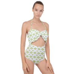 Bright Leaves Motif Print Pattern Design Scallop Top Cut Out Swimsuit