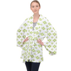 Bright Leaves Motif Print Pattern Design Long Sleeve Velvet Kimono  by dflcprintsclothing