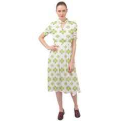 Bright Leaves Motif Print Pattern Design Keyhole Neckline Chiffon Dress by dflcprintsclothing