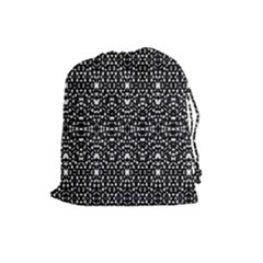 Ethnic Black And White Geometric Print Drawstring Pouch (large) by dflcprintsclothing