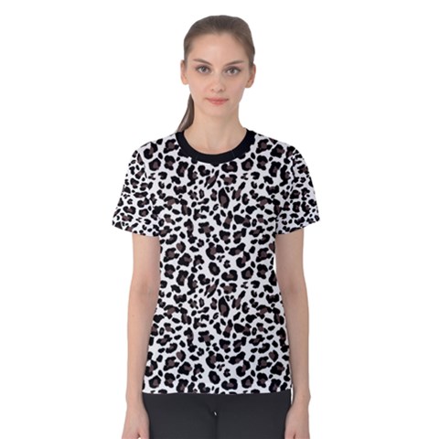 Leopard Spots, White, Brown Black, Animal Fur Print Women s Cotton Tee by Casemiro