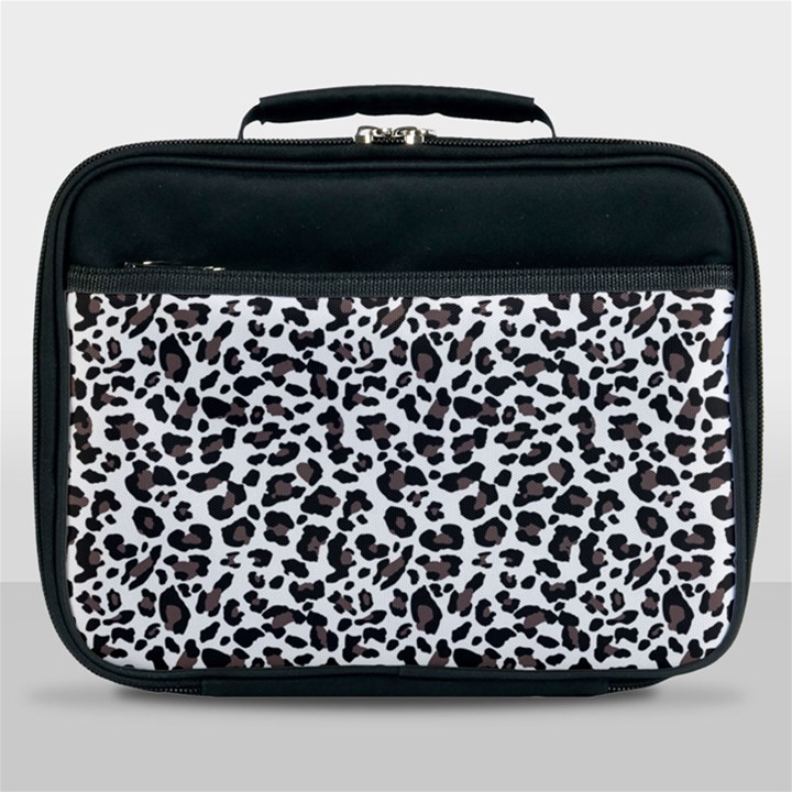 Leopard spots, white, brown black, animal fur print Lunch Bag