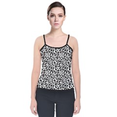 Leopard Spots, White, Brown Black, Animal Fur Print Velvet Spaghetti Strap Top by Casemiro