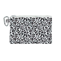 Leopard Spots, White, Brown Black, Animal Fur Print Canvas Cosmetic Bag (medium) by Casemiro