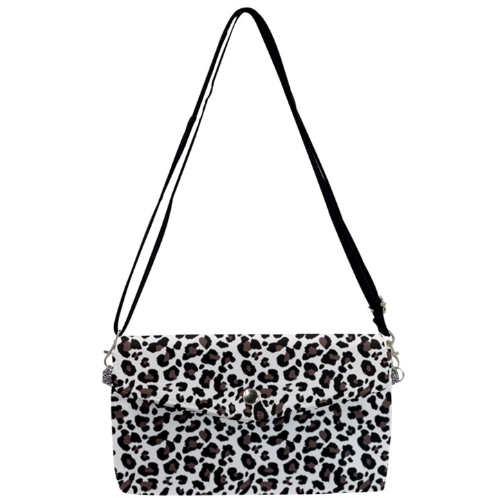 Leopard spots, white, brown black, animal fur print Removable Strap Clutch Bag