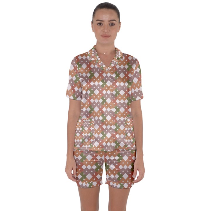 Squares And Diamonds Satin Short Sleeve Pyjamas Set