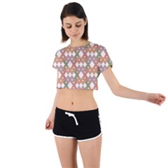 Squares And Diamonds Tie Back Short Sleeve Crop Tee by tmsartbazaar