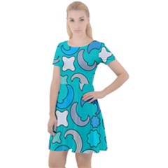 Cloudy Blue Moon Cap Sleeve Velour Dress  by tmsartbazaar