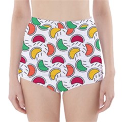 Geometric Fruity High-waisted Bikini Bottoms by tmsartbazaar