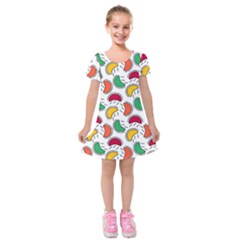 Geometric Fruity Kids  Short Sleeve Velvet Dress by tmsartbazaar