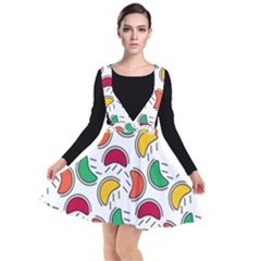 Geometric Fruity Plunge Pinafore Dress by tmsartbazaar