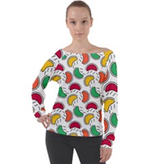 Geometric Fruity Off Shoulder Long Sleeve Velour Top